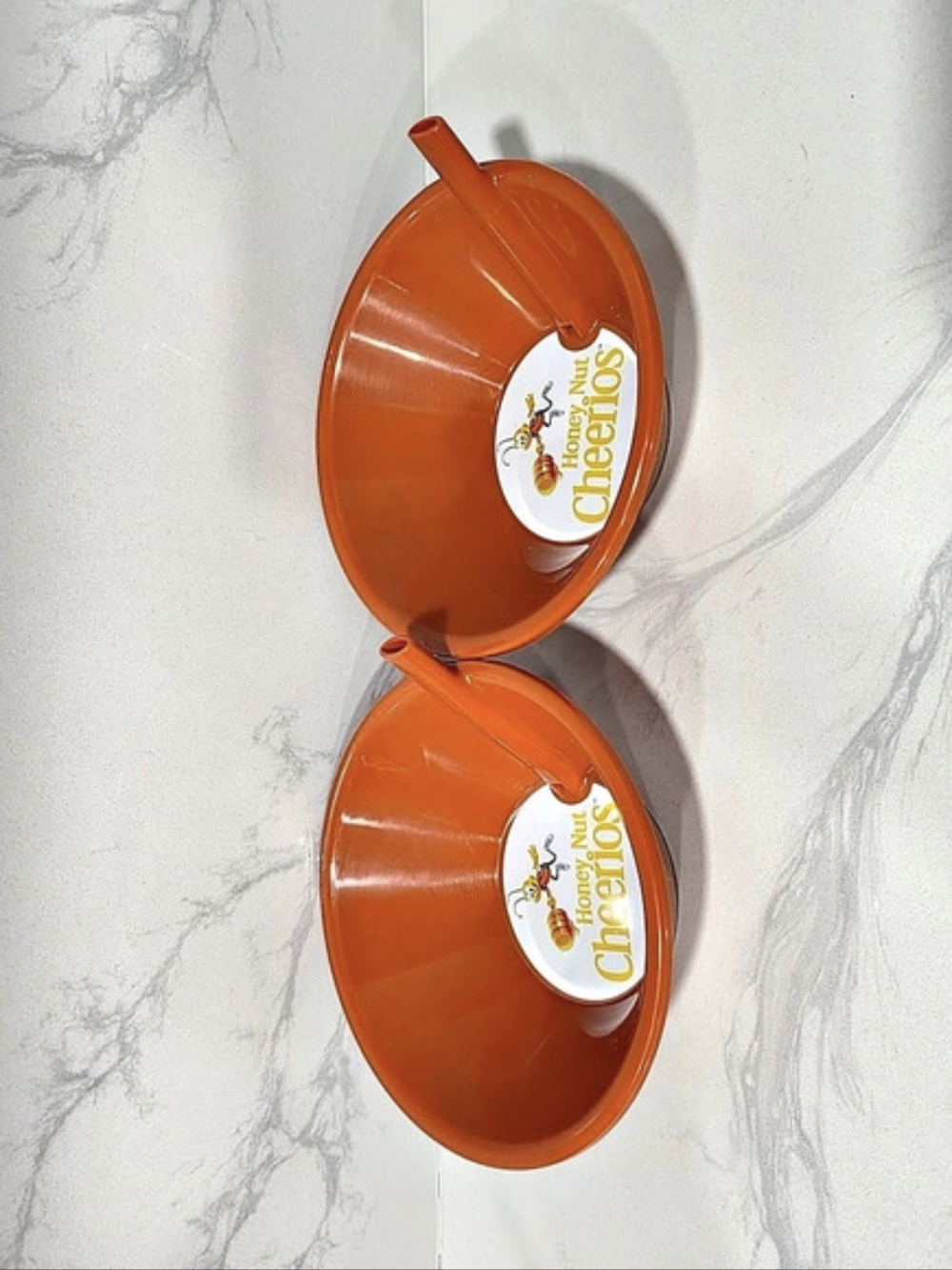 General Mills Honey Nut Cheerios Sipping Cereal Milk Bowl with Straw Bowl Set